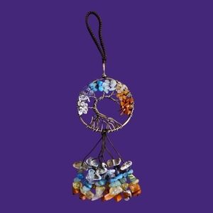 HANDMADE Rainbow Chakra Chip Gemstone Tree of Life Suncatcher Car Charm